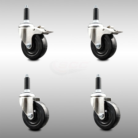 Service Caster 4 Inch 316SS Hard Rubber Swivel 7/8 Inch Expanding Stem Caster Lck Brake, 2PK SCC-SS316TTLEX20S414-HRS-2-S-2-78